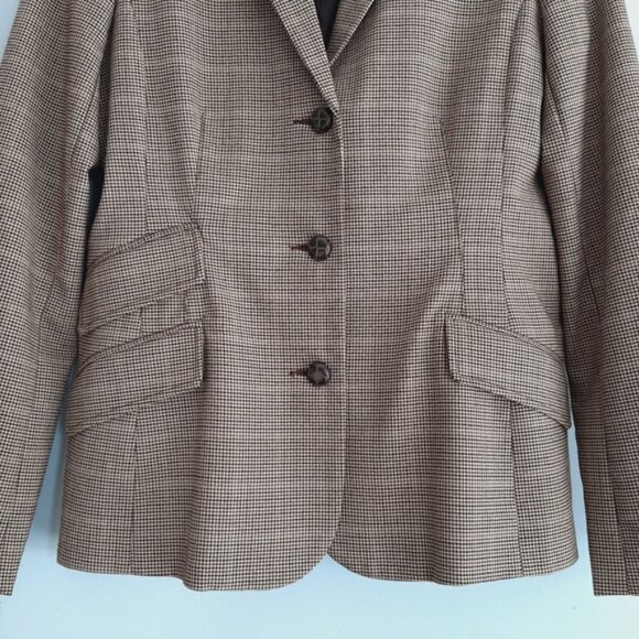 PURE Alfred Sung Plaid Houndstooth Blazer Jacket Tan Cream Sz S - Picture 3 of 15